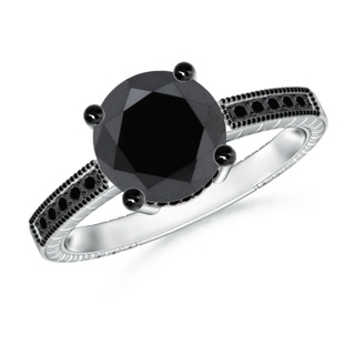 9.2mm AA Round Black Diamond Solitaire Ring with Milgrain in P950 Platinum