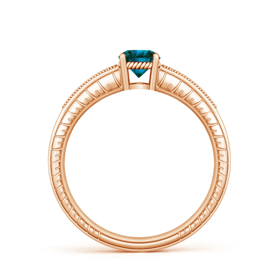 5.6mm AA Round Blue Diamond Solitaire Ring with Milgrain in Rose Gold side-1