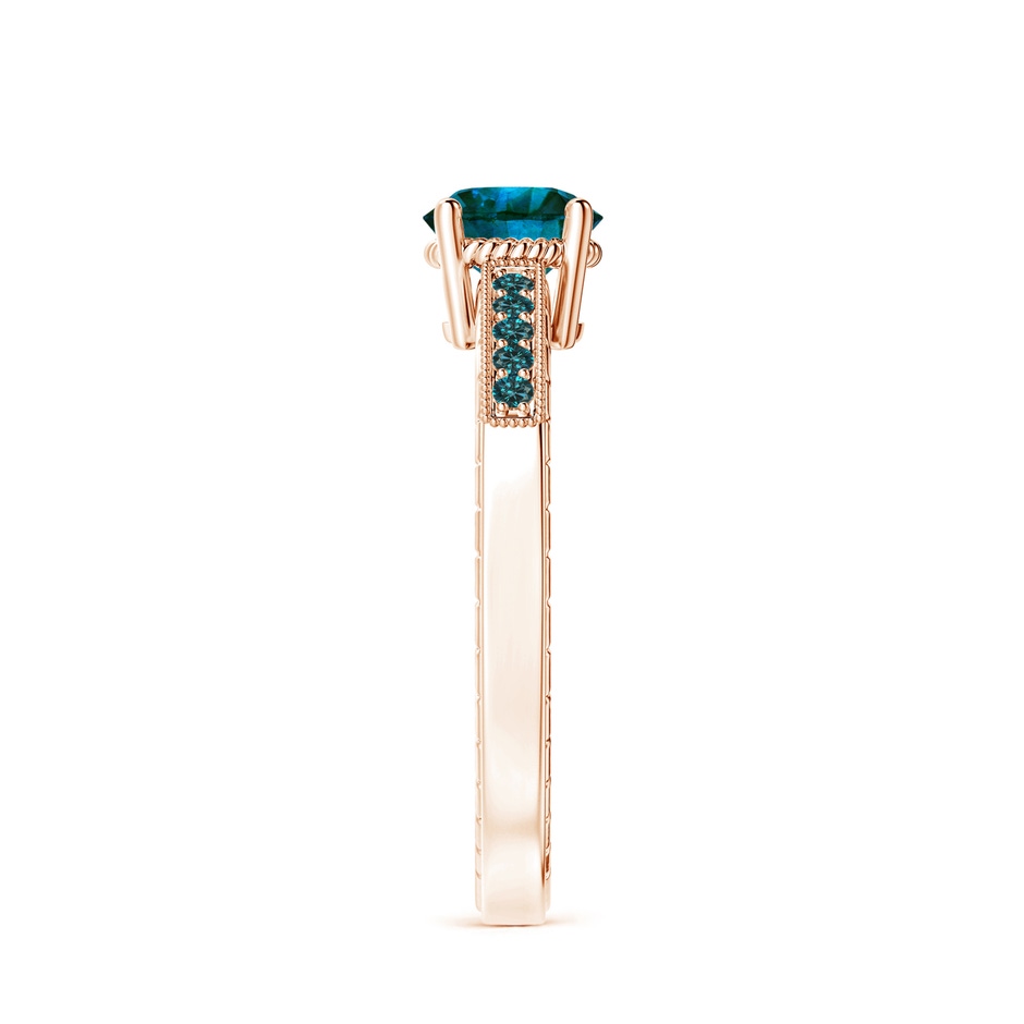 5.6mm AA Round Blue Diamond Solitaire Ring with Milgrain in Rose Gold side-2