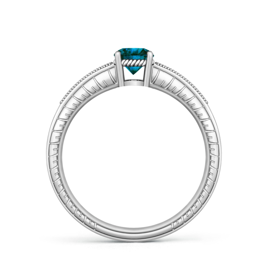 5.6mm AA Round Blue Diamond Solitaire Ring with Milgrain in White Gold side-1