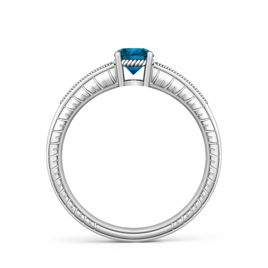 5.6mm AAA Round Blue Diamond Solitaire Ring with Milgrain in P950 Platinum side-1