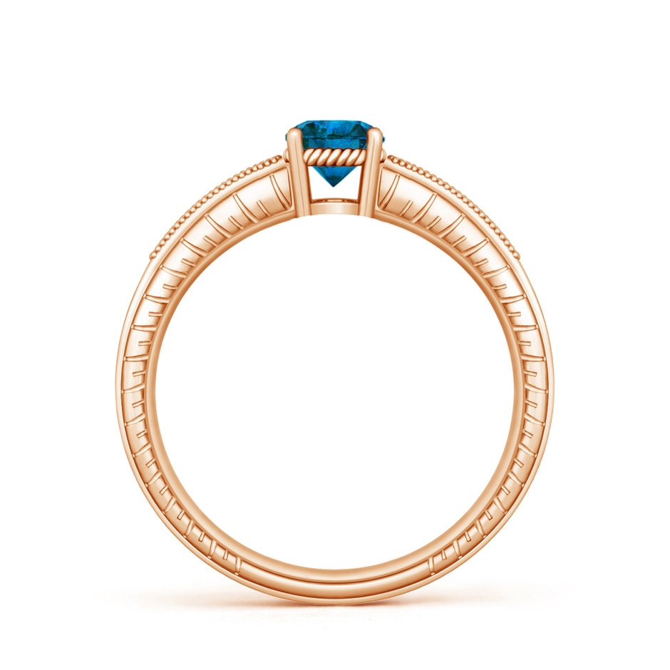 5.6mm AAA Round Blue Diamond Solitaire Ring with Milgrain in Rose Gold side-1