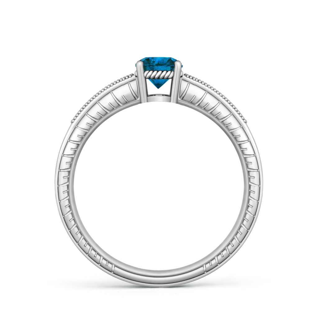5.6mm AAA Round Blue Diamond Solitaire Ring with Milgrain in White Gold Side-1