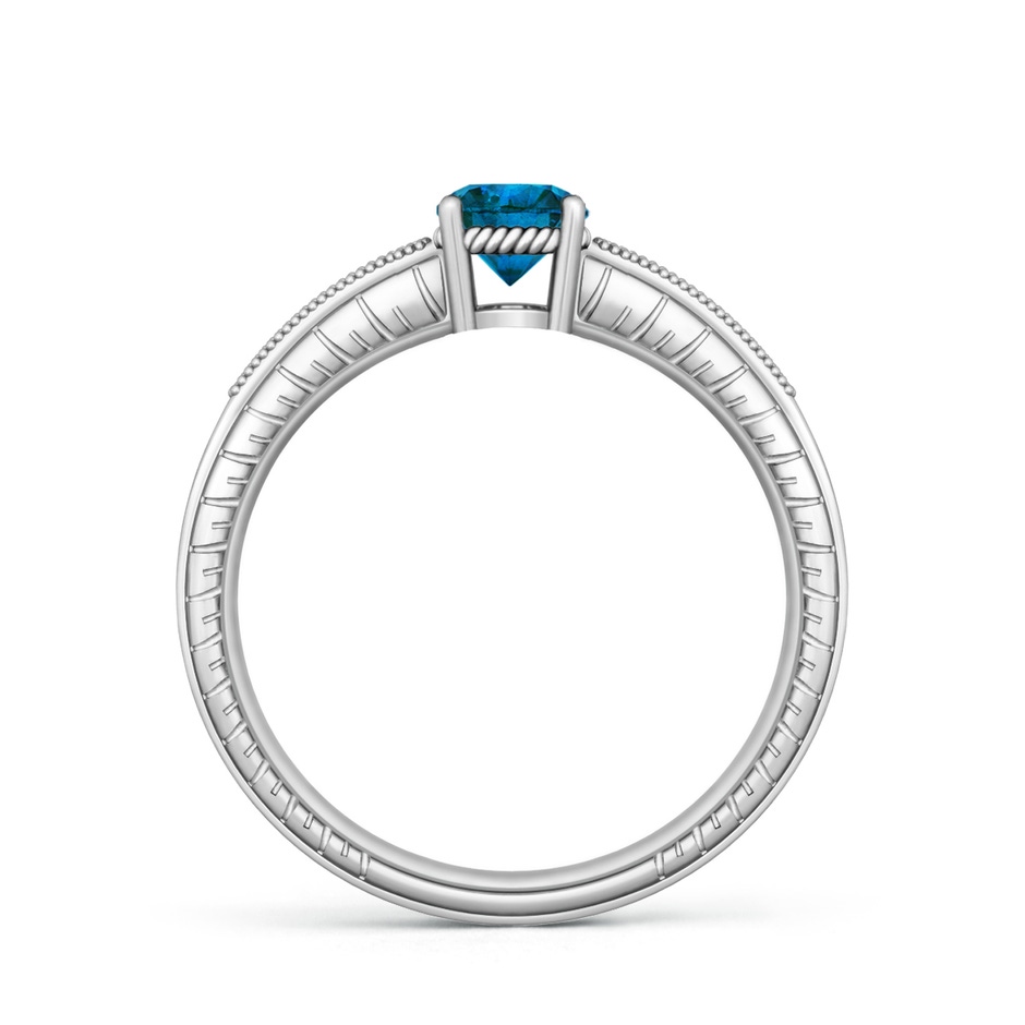 5.6mm AAA Round Blue Diamond Solitaire Ring with Milgrain in White Gold side-1