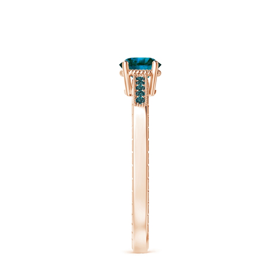 5mm AA Round Blue Diamond Solitaire Ring with Milgrain in Rose Gold side-2