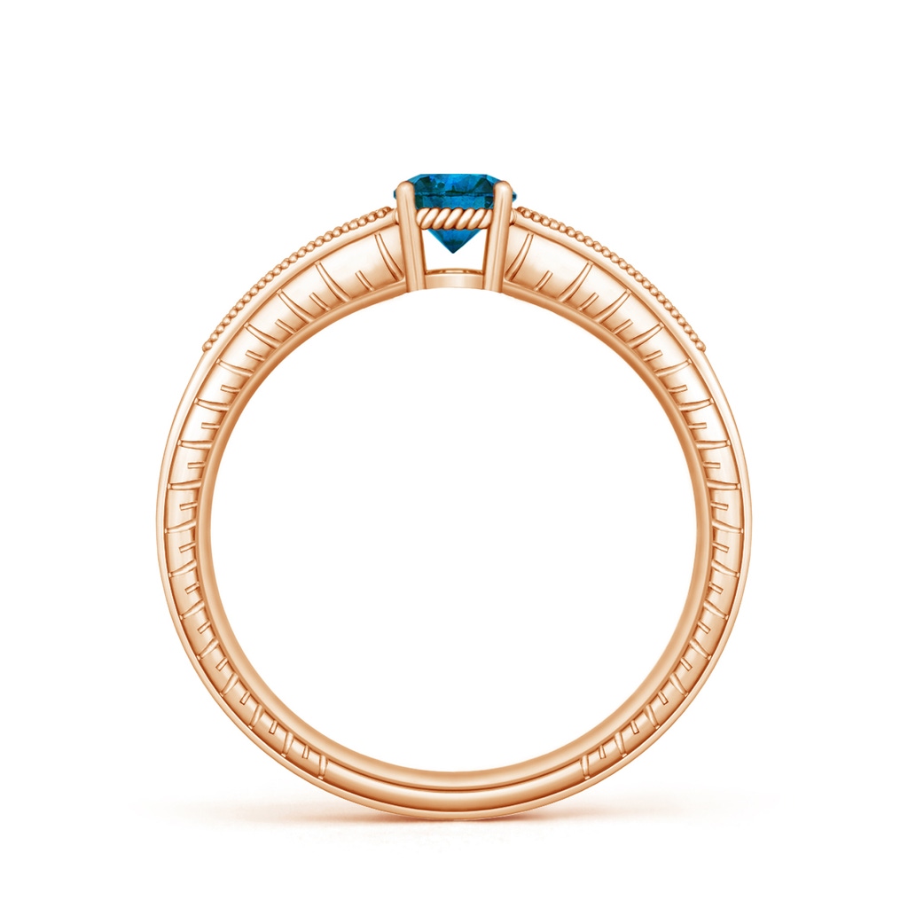 5mm AAA Round Blue Diamond Solitaire Ring with Milgrain in Rose Gold Side-1