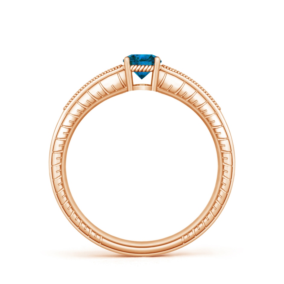 5mm AAA Round Blue Diamond Solitaire Ring with Milgrain in Rose Gold side-1