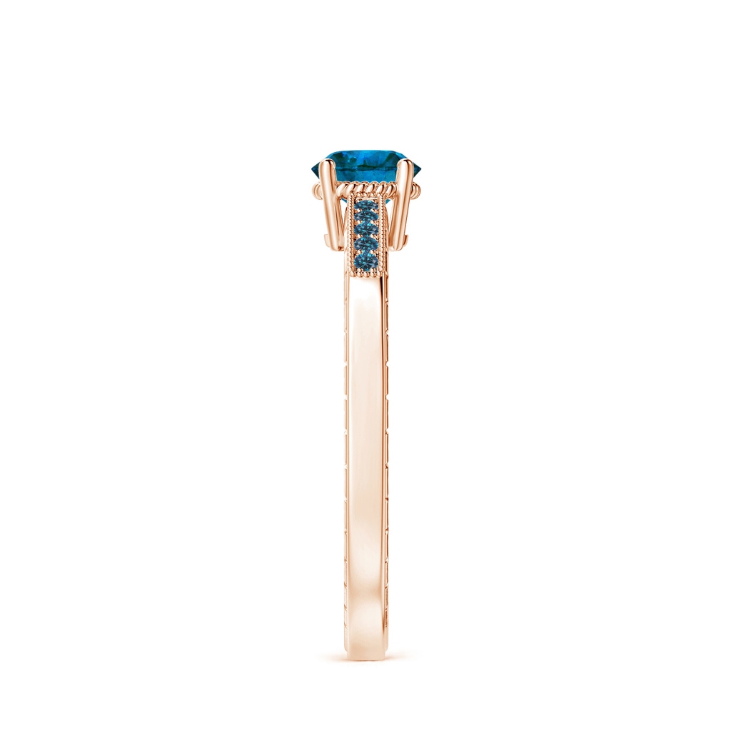 5mm AAA Round Blue Diamond Solitaire Ring with Milgrain in Rose Gold Side-2