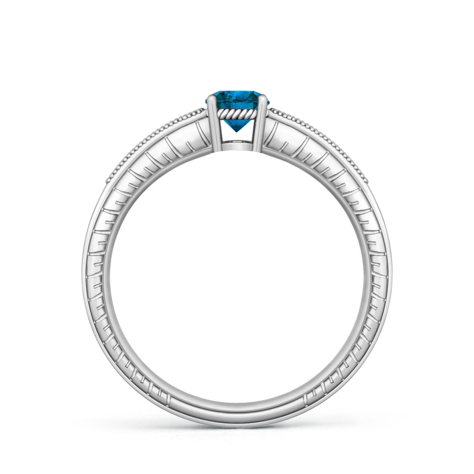 5mm AAA Round Blue Diamond Solitaire Ring with Milgrain in White Gold side-1