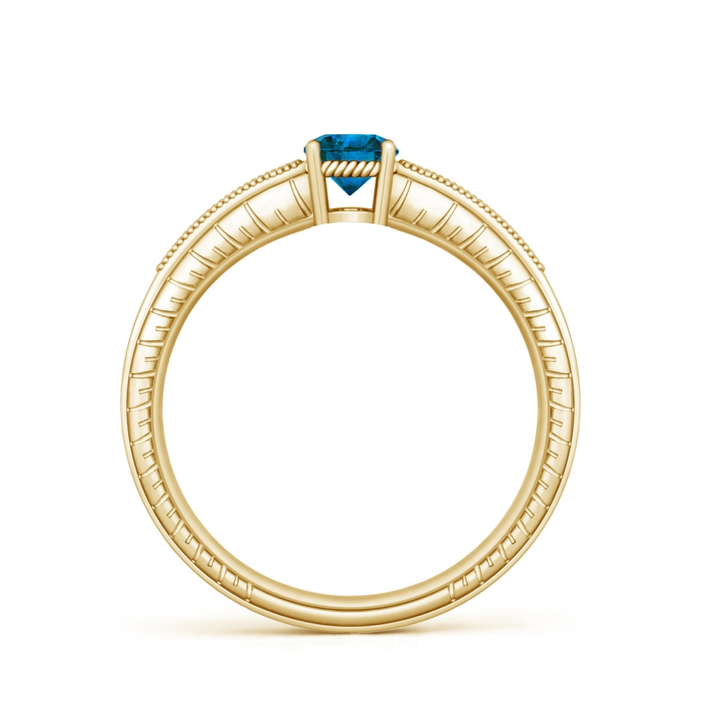 5mm AAA Round Blue Diamond Solitaire Ring with Milgrain in Yellow Gold Side-1