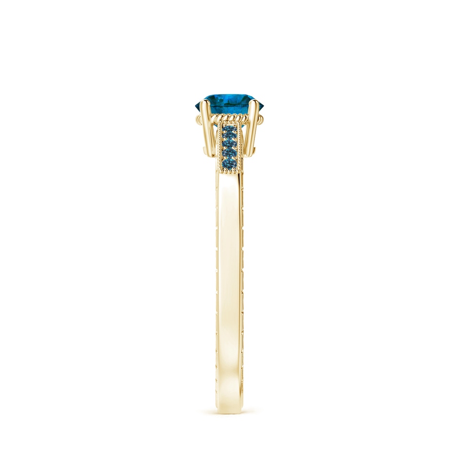 5mm AAA Round Blue Diamond Solitaire Ring with Milgrain in Yellow Gold side-2