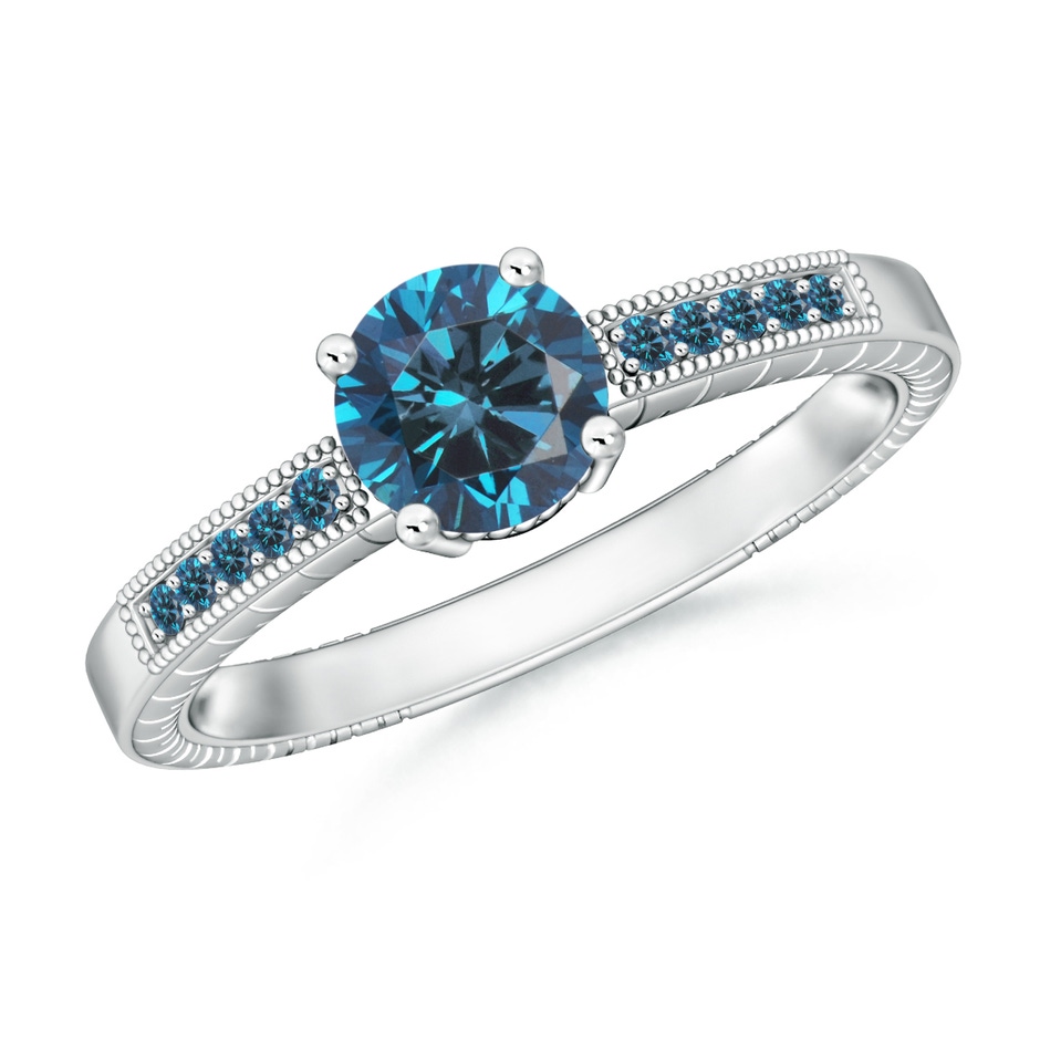 6.2mm AAA Round Blue Diamond Solitaire Ring with Milgrain in P950 Platinum 