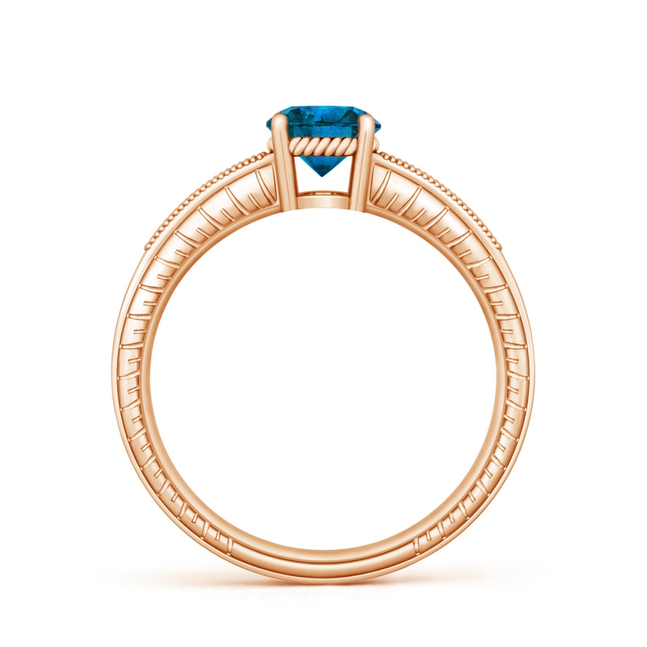 6.2mm AAA Round Blue Diamond Solitaire Ring with Milgrain in Rose Gold side-1