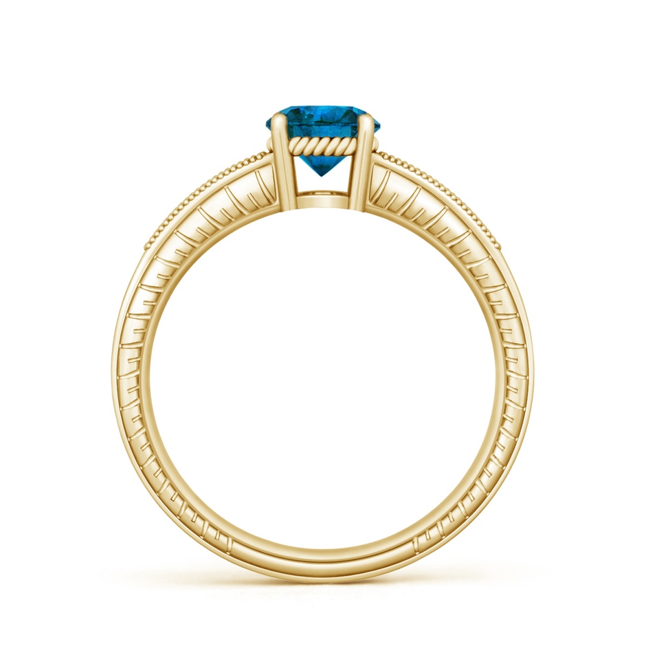 6.2mm AAA Round Blue Diamond Solitaire Ring with Milgrain in Yellow Gold side-1