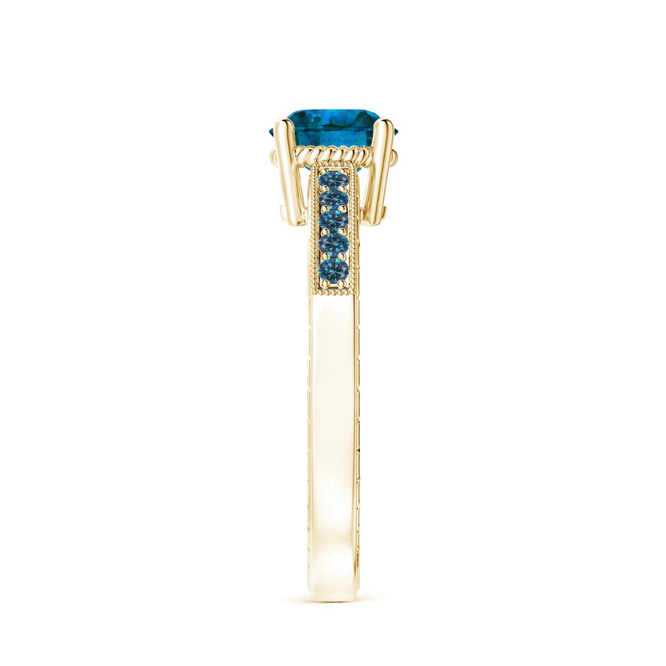 6.2mm AAA Round Blue Diamond Solitaire Ring with Milgrain in Yellow Gold side-2