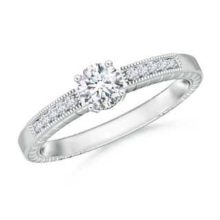 5mm GVS2 Round Diamond Solitaire Ring with Milgrain in White Gold