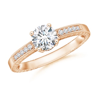 6.2mm GVS2 Round Diamond Solitaire Ring with Milgrain in Rose Gold