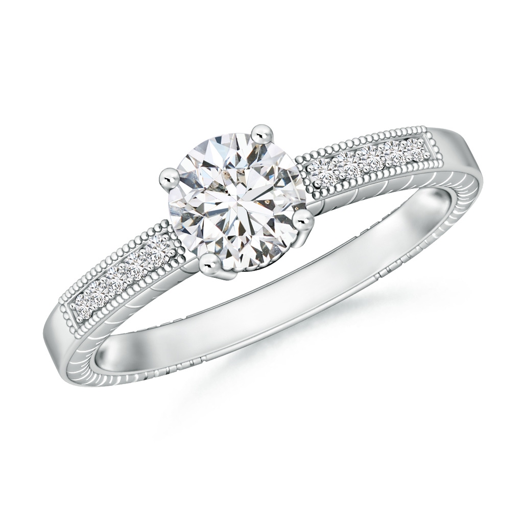 6.2mm HSI2 Round Diamond Solitaire Ring with Milgrain in White Gold