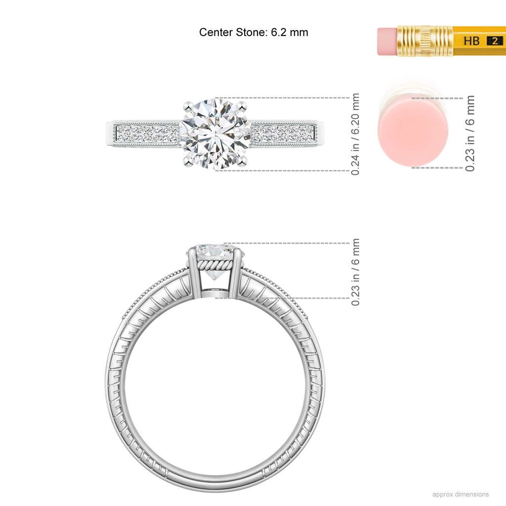 6.2mm HSI2 Round Diamond Solitaire Ring with Milgrain in White Gold Product Image