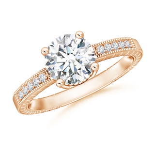 8mm GVS2 Round Diamond Solitaire Ring with Milgrain in Rose Gold