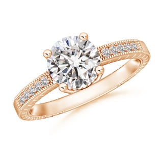 8mm IJI1I2 Round Diamond Solitaire Ring with Milgrain in Rose Gold