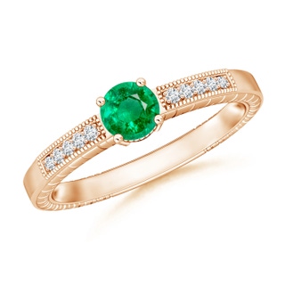 5mm AAA Round Emerald Solitaire Ring with Milgrain in Rose Gold