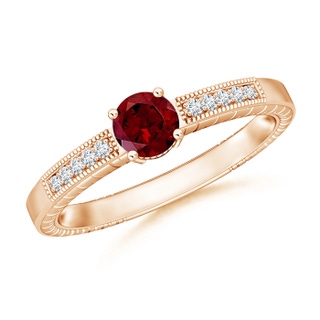 5mm AAA Round Garnet Solitaire Ring with Milgrain in Rose Gold