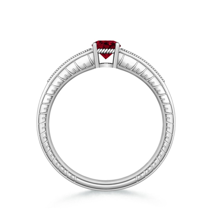 5mm AAA Round Garnet Solitaire Ring with Milgrain in White Gold product image