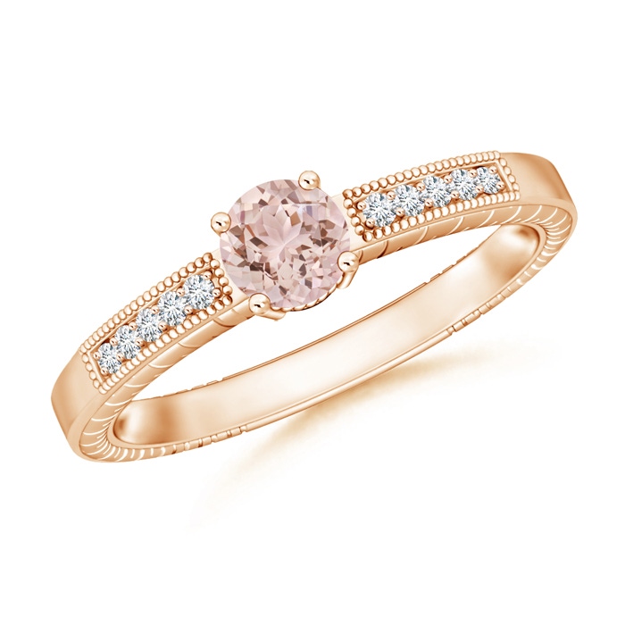 5mm AAA Round Morganite Solitaire Ring with Milgrain in Rose Gold 