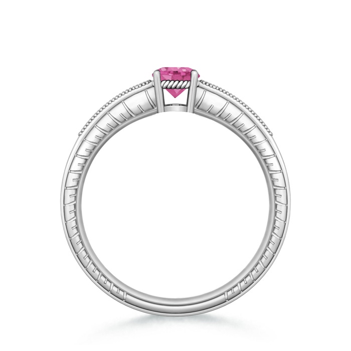 5mm AAA Round Pink Sapphire Solitaire Ring with Milgrain in White Gold Product Image