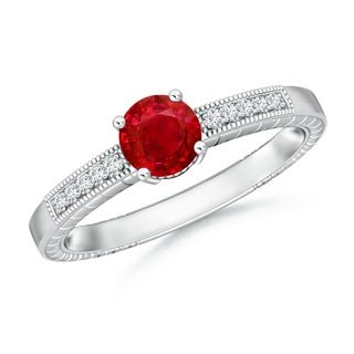 6mm AAA Round Ruby Solitaire Ring with Milgrain in White Gold