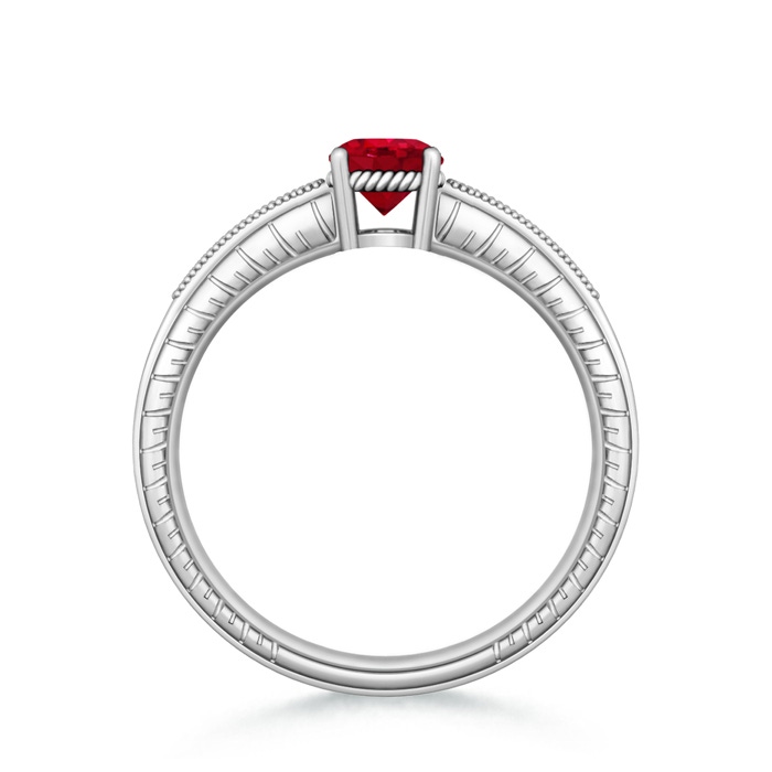 6mm AAA Round Ruby Solitaire Ring with Milgrain in White Gold Product Image