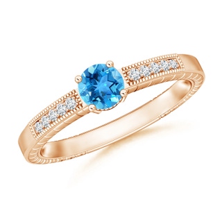 5mm AAA Round Swiss Blue Topaz Solitaire Ring with Milgrain in Rose Gold