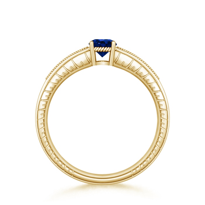 5mm AAAA Round Sapphire Solitaire Ring with Milgrain in Yellow Gold Product Image