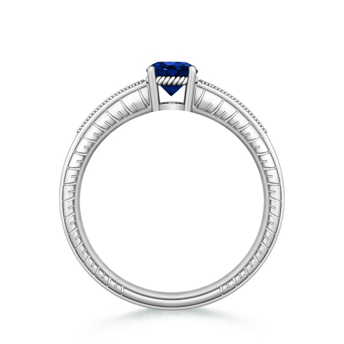 6mm AAAA Round Sapphire Solitaire Ring with Milgrain in White Gold Product Image