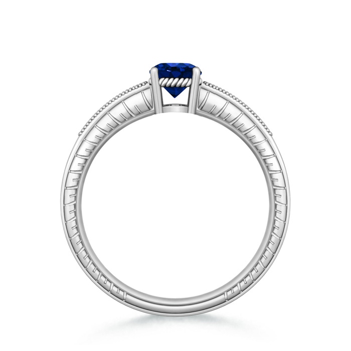 6mm AAAA Round Sapphire Solitaire Ring with Milgrain in White Gold product image