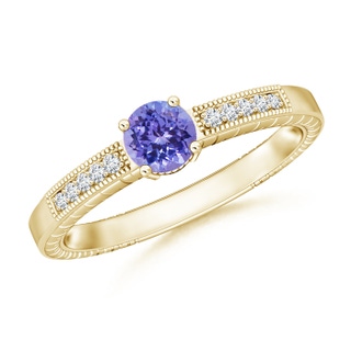 5mm AAA Round Tanzanite Solitaire Ring with Milgrain in 9K Yellow Gold