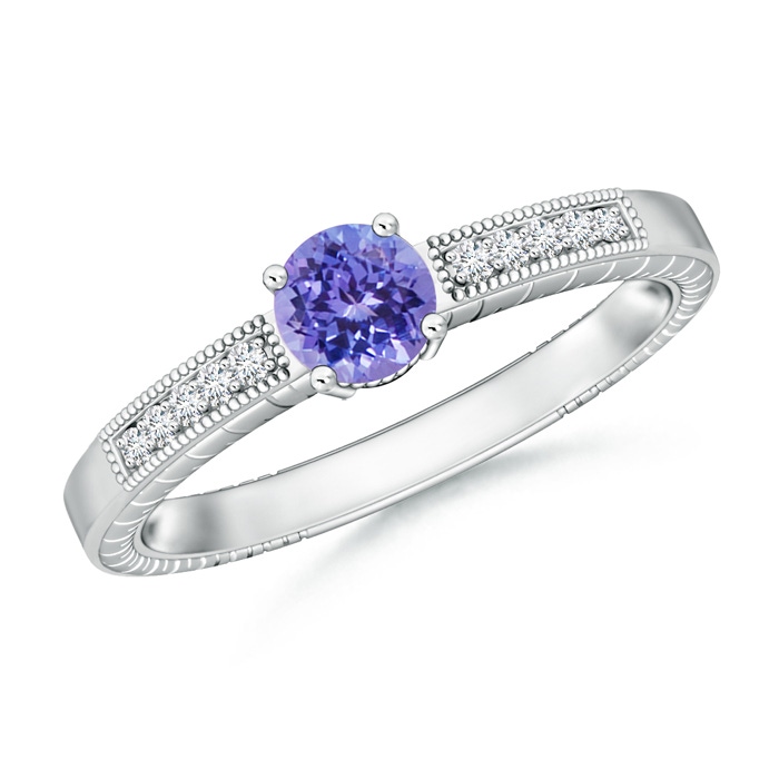 5mm AAA Round Tanzanite Solitaire Ring with Milgrain in White Gold
