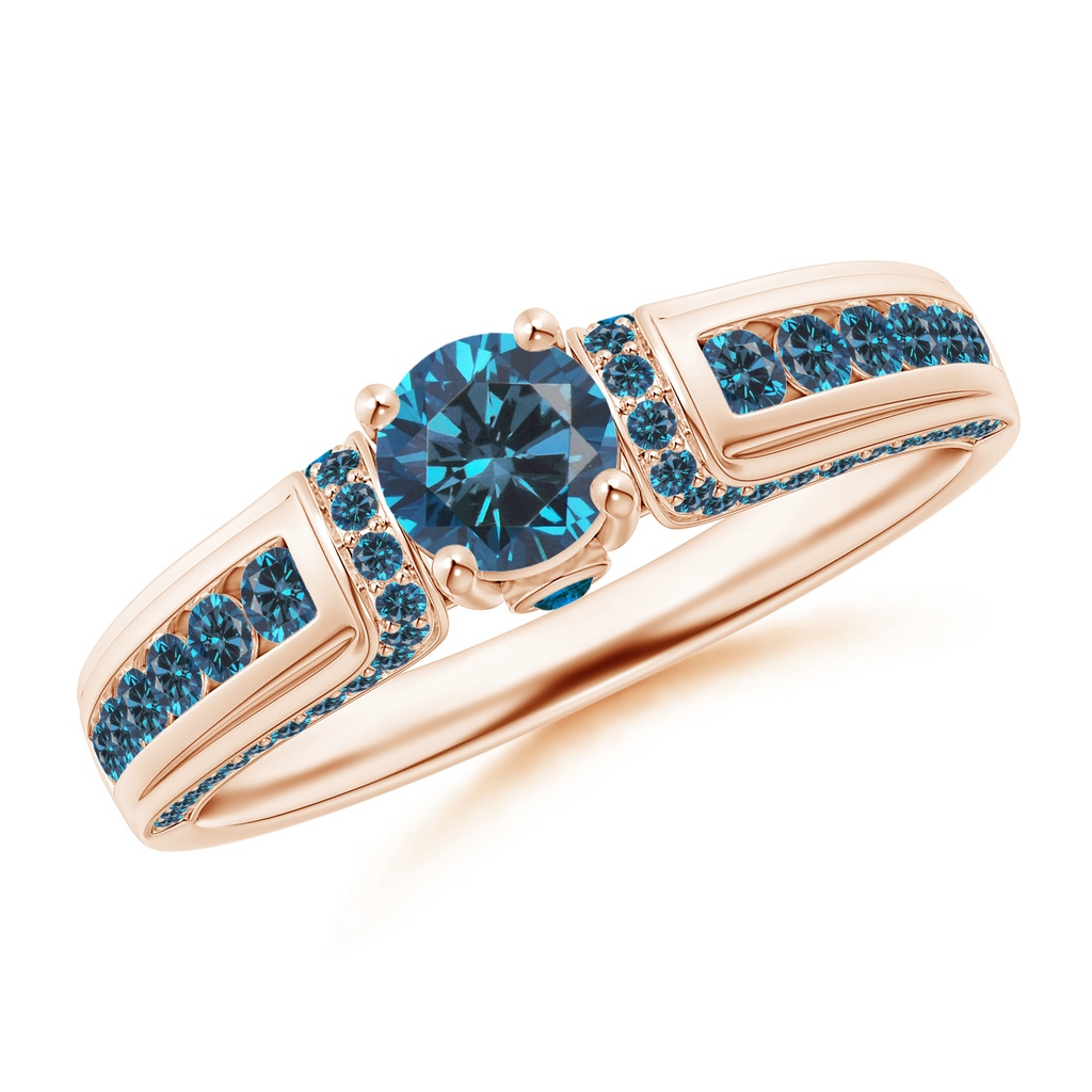 4.6mm AAA Vintage Inspired Round Blue Diamond Engagement Ring in 9K Rose Gold