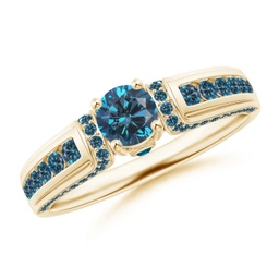 4.6mm AAA Vintage Inspired Round Blue Diamond Engagement Ring in Yellow Gold