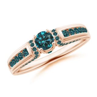 4mm AA Vintage Inspired Round Blue Diamond Engagement Ring in Rose Gold