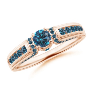 4mm AAA Vintage Inspired Round Blue Diamond Engagement Ring in 10K Rose Gold