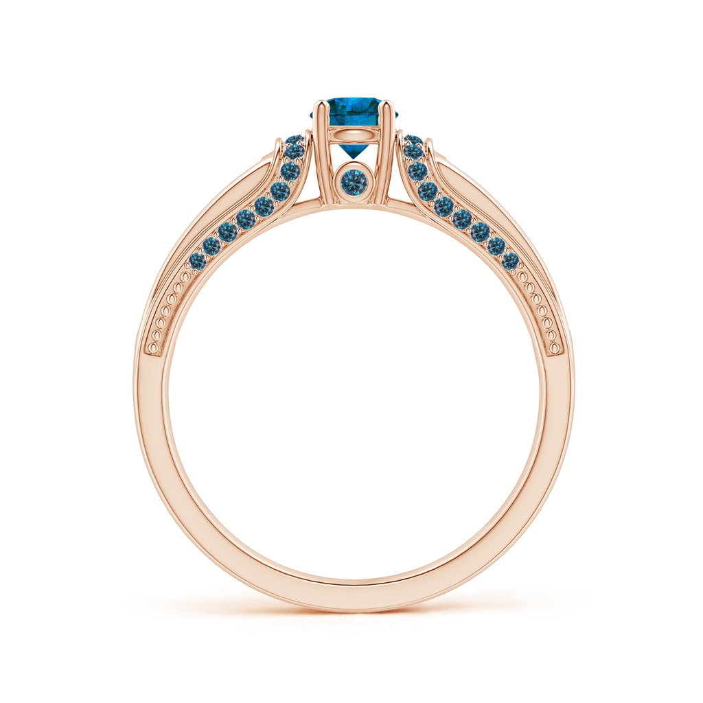4mm AAA Vintage Inspired Round Blue Diamond Engagement Ring in Rose Gold Side 1