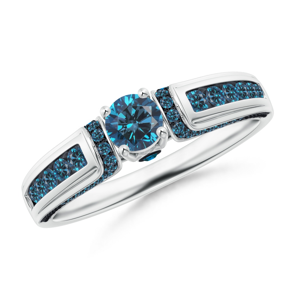 4mm AAA Vintage Inspired Round Blue Diamond Engagement Ring in White Gold