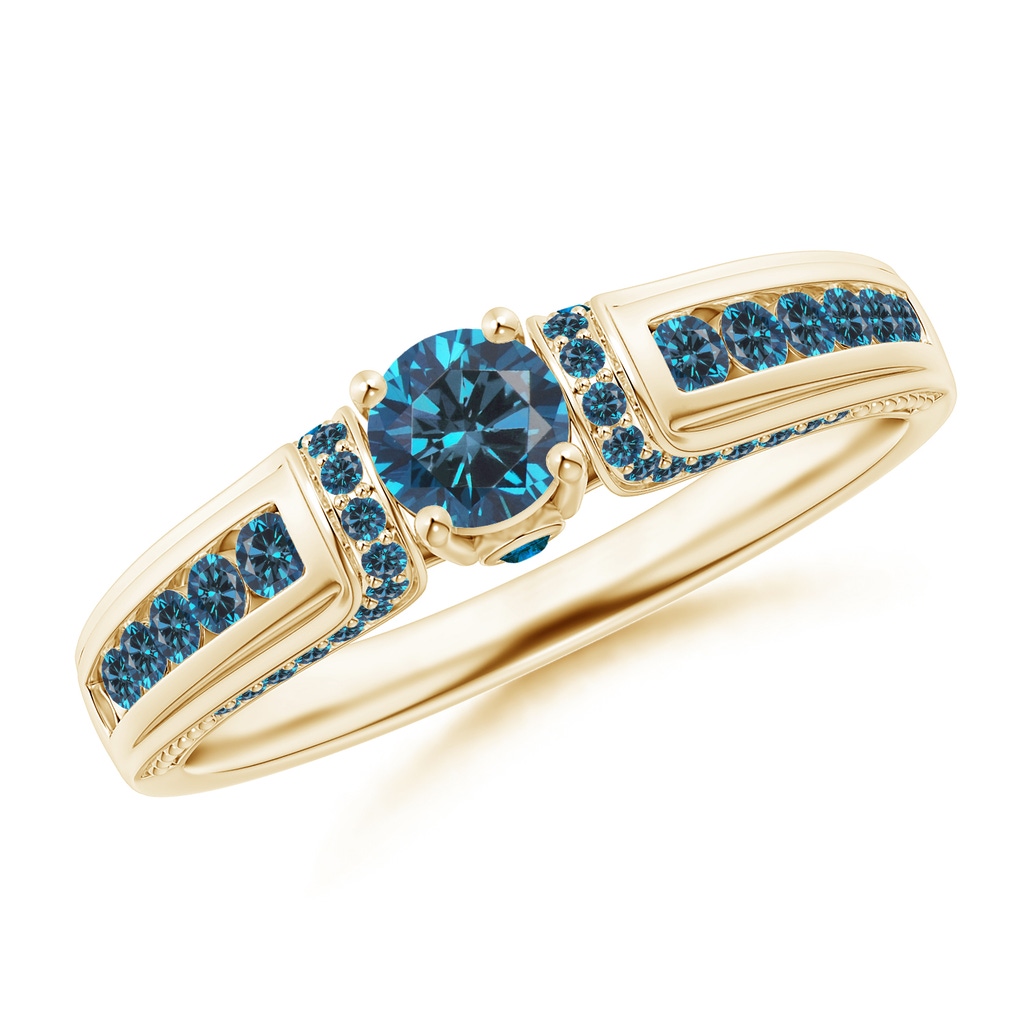 4mm AAA Vintage Inspired Round Blue Diamond Engagement Ring in Yellow Gold