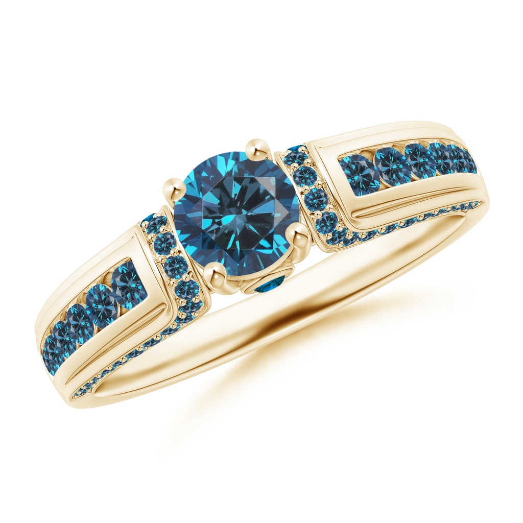 5.1mm AAA Vintage Inspired Round Blue Diamond Engagement Ring in Yellow Gold