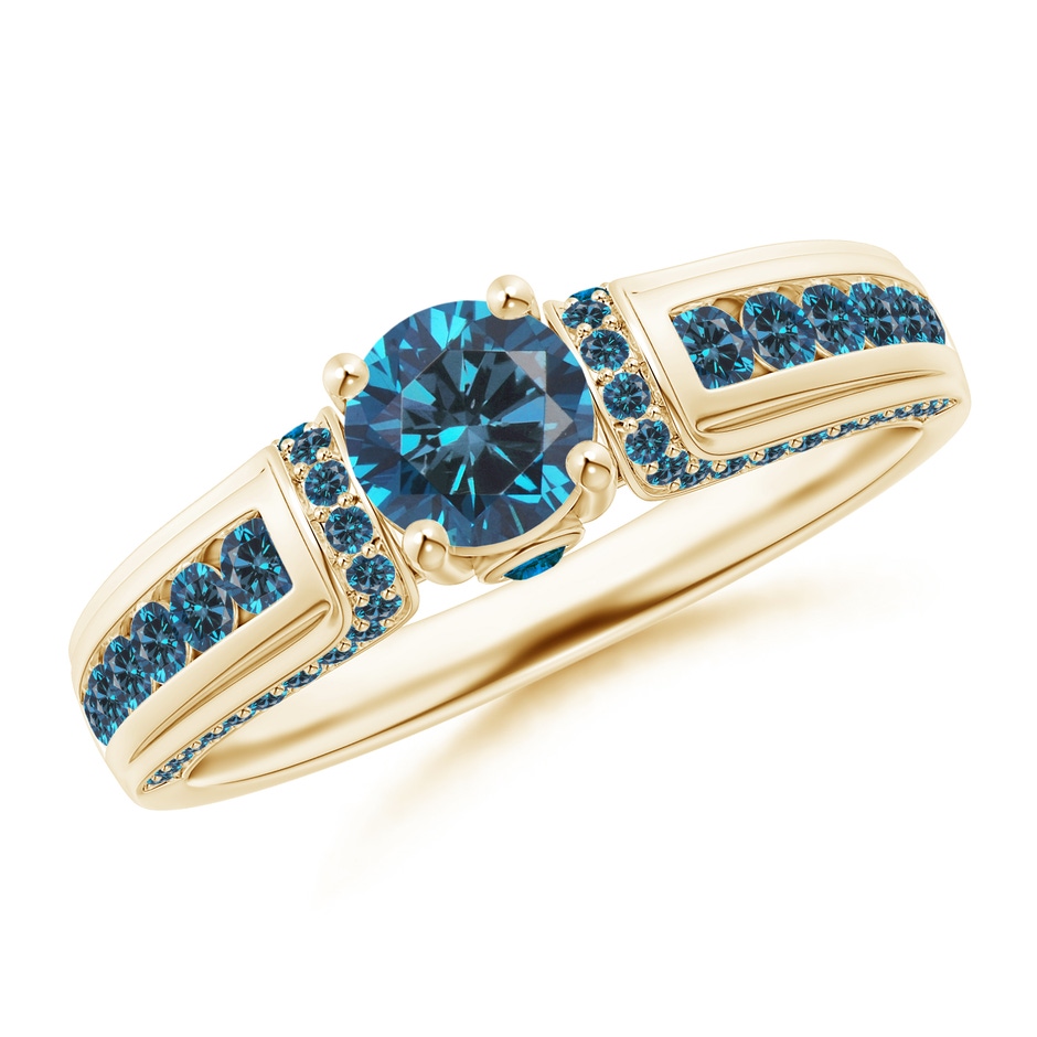 5.1mm AAA Vintage Inspired Round Blue Diamond Engagement Ring in Yellow Gold 