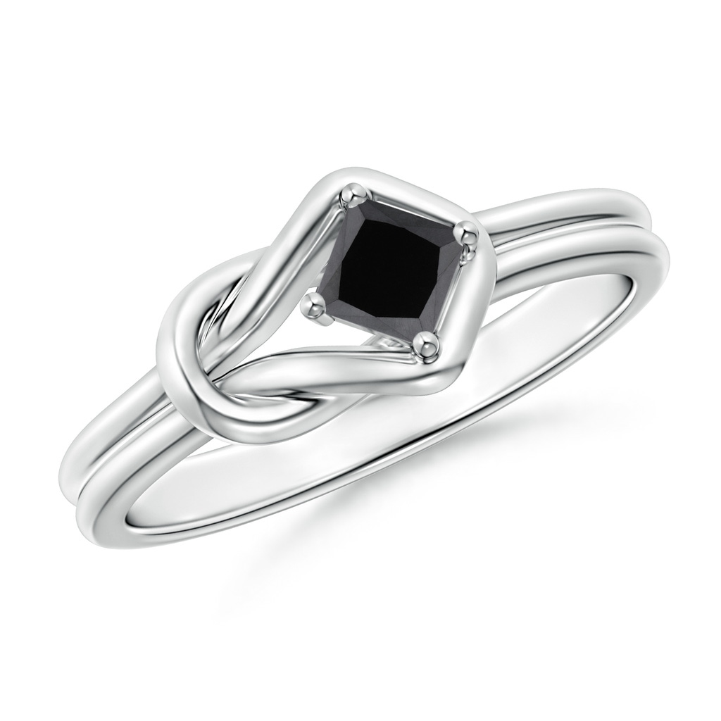 3.5mm AA Princess-Cut Solitaire Black Diamond Infinity Knot Ring in White Gold