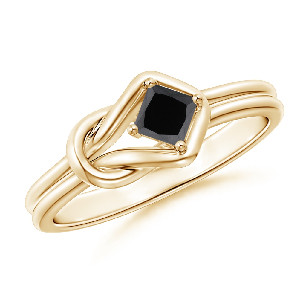 3.5mm AA Princess-Cut Solitaire Black Diamond Infinity Knot Ring in Yellow Gold