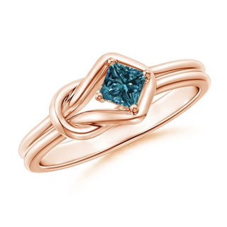 3.5mm AA Princess-Cut Solitaire Blue Diamond Infinity Knot Ring in 9K Rose Gold